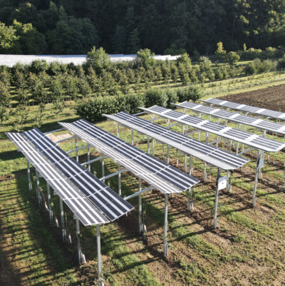 Luftbildaufnahme Agri PV über Süßkirschen